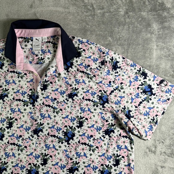 Puma Other - Puma Arnold Palmer Golf Polo Shirt All Over Floral Print Navy Pink Collar XL